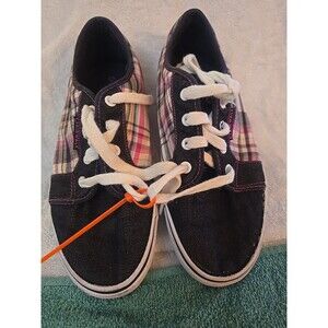 Airwalk Shoes Womens 8 Sneakers Flats Comfort Blue Denim Canvas Plaid Lace Up